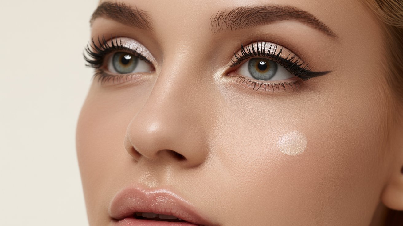 A woman with makeup enhancing her features, presenting a stylish and confident appearance.