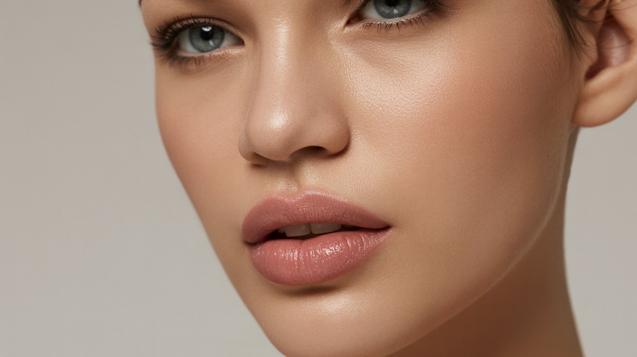 A woman with a prominent nose and large expressive eyes, showcasing her unique facial features.