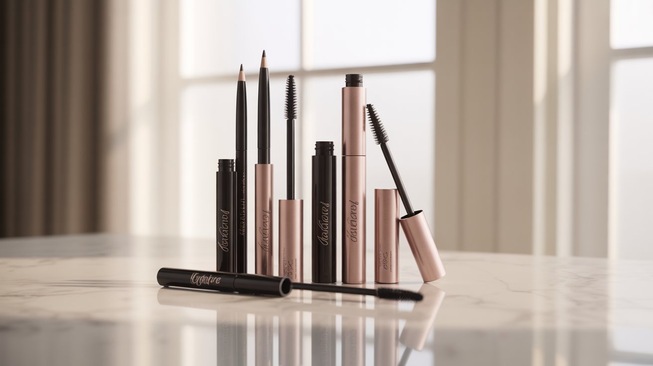 A tube of mascara designed for long-lasting, volumizing lashes, showcasing its sleek packaging and brush applicator.
