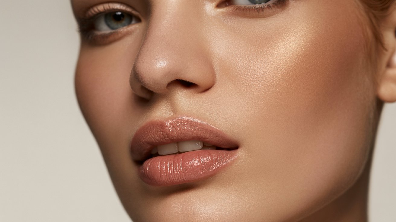 A woman displaying a radiant face, complemented by tasteful makeup that accentuates her features attractively.
