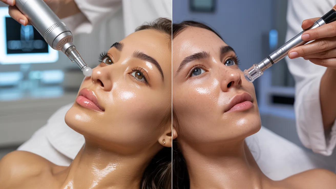 Two images illustrate a woman enjoying a facial treatment, capturing distinct moments of her skincare expe