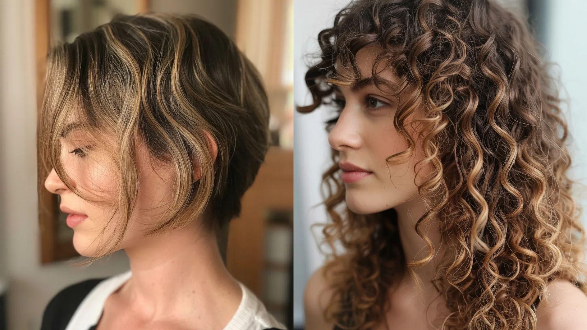 Two women with curly hair shown before and after a hairstyle transformation, highlighting the difference in their looks.