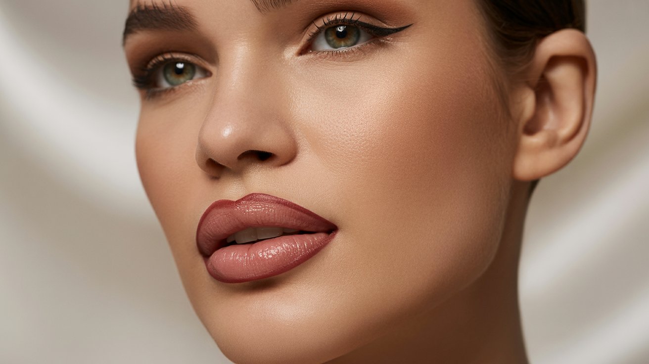 A close-up of a woman showcasing her large, full lips with a natural expression.