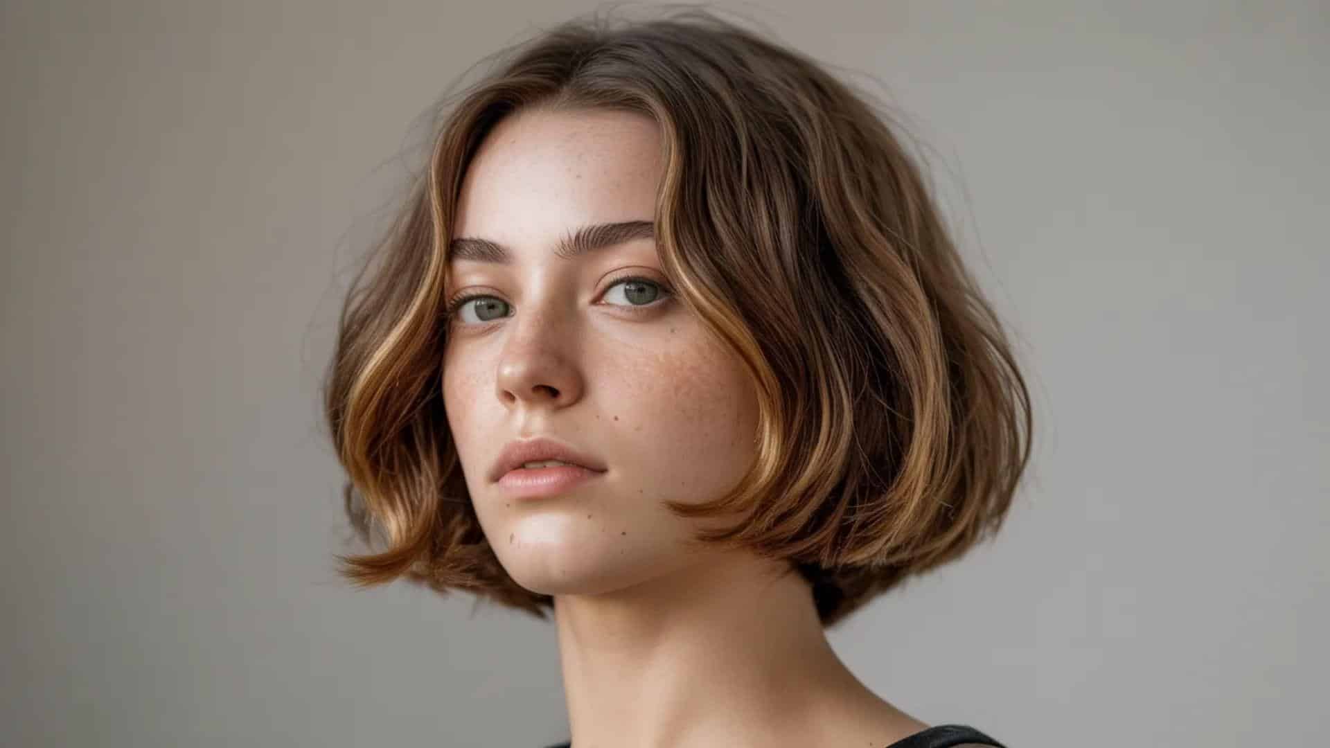 A woman with a stylish short bob haircut, showcasing a modern and chic appearance.