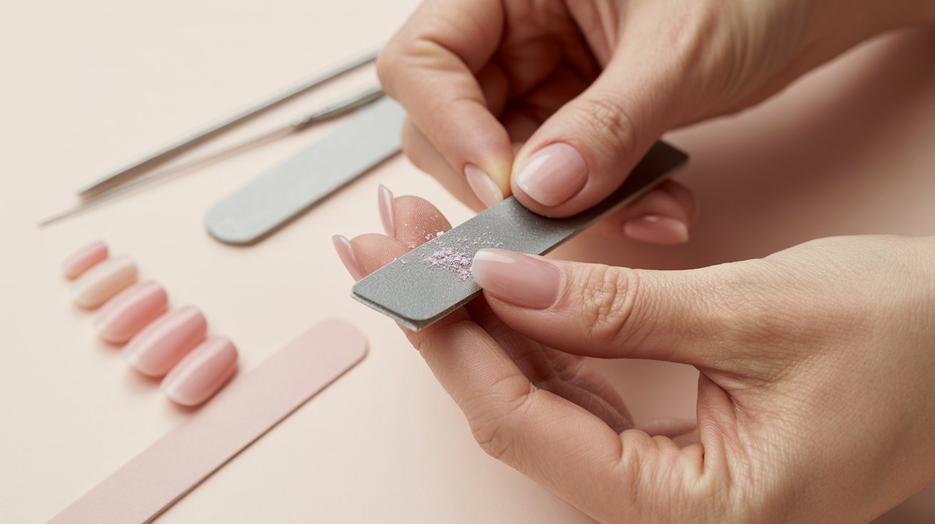 An individual carefully cutting their nail with a nail file for a neat appearance.