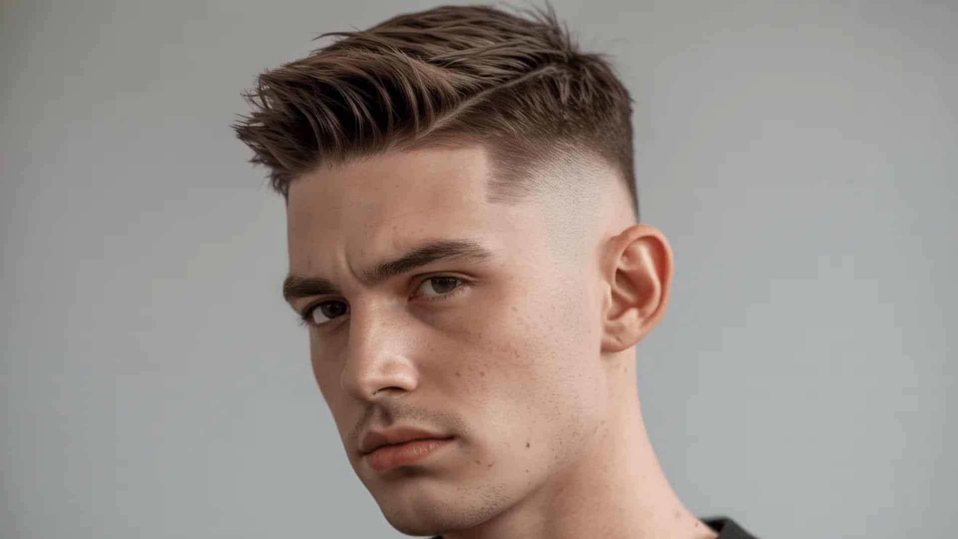 A man with a short haircut wearing a black shirt stands confidently, showcasing a casual yet stylish appearance.
