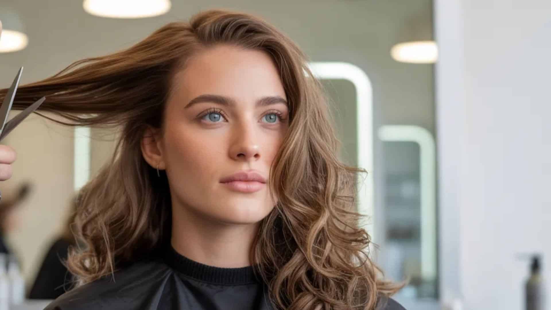 A woman receives a haircut from a professional hairdresser in a stylish salon.