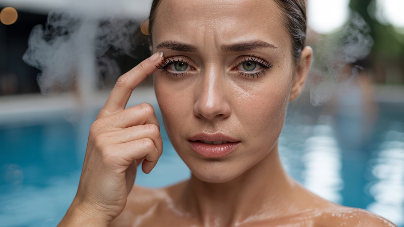 A woman with steam visibly rising from her eyes, conveying intense emotion or frustration.