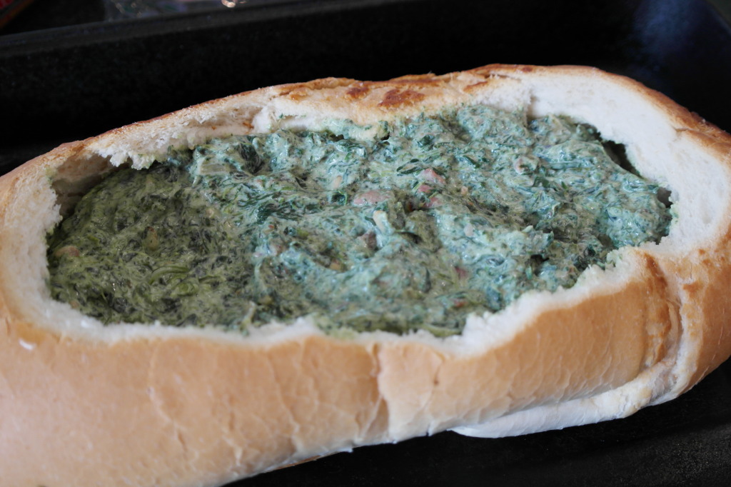 Load the cobb loaf up with the spinach mixture...