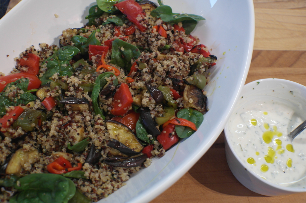 Quinoa Salad with Chargrilled Veges and Garlic Yogurt Dressing