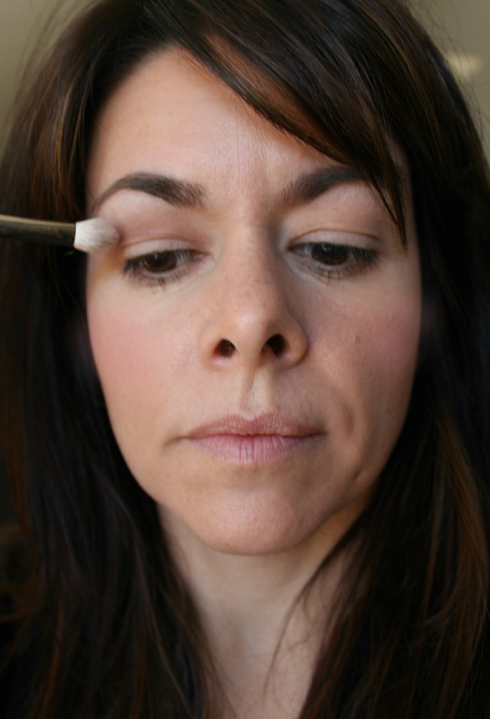 Bring the eyeshadow up quite high, so you can see it when your eye is open.