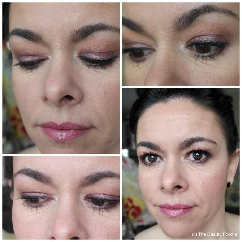 What I did: Applied Peach Smoothie in the crease and blended it up high towards my brow bone. Then I applied Creme Brulee in the crease and did lots of blending. Then I applied Enchanted on the lid, then I went back in with Creme Brulee and blended the point in my crease where Enchanted finished. Lastly I applied some black eyeliner along my upper lash line and lots of mascara.