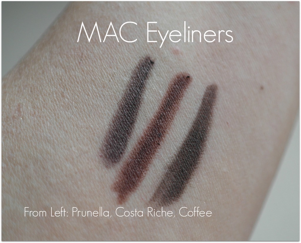 Mac eyeliners prunella, costa riche, coffee