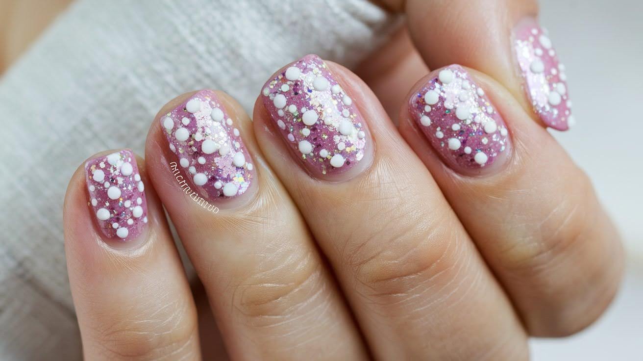 Pink Glitter Base with White Dots