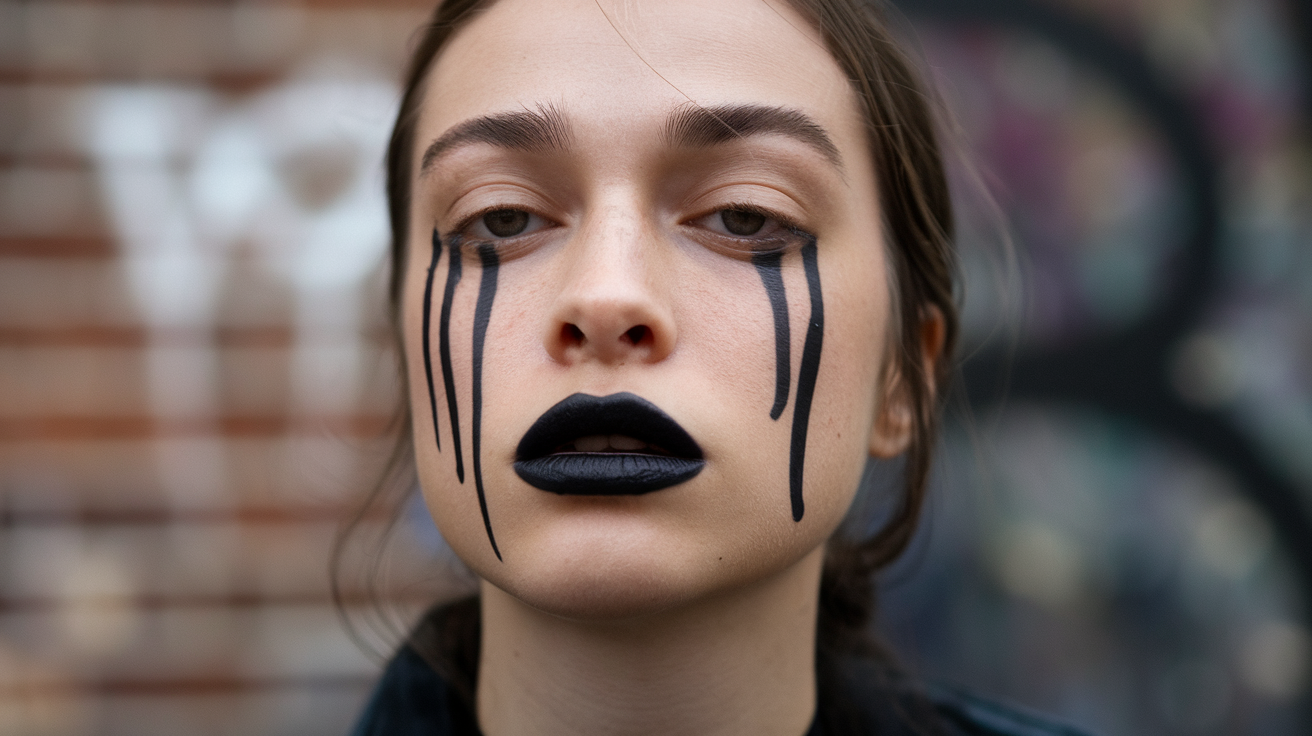 Smudged Black Lipstick with Gloss