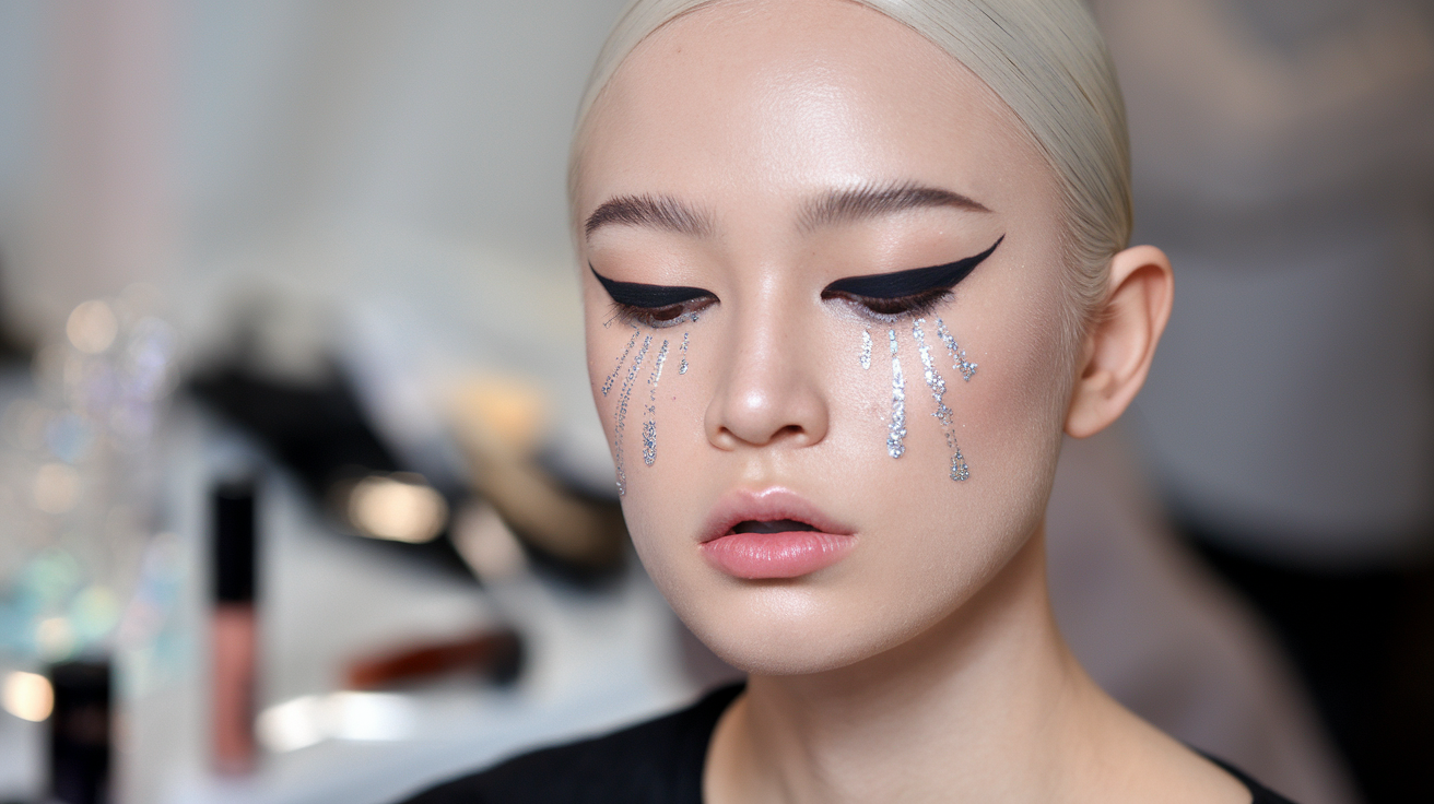 Black Cut Crease with Glitter Tears