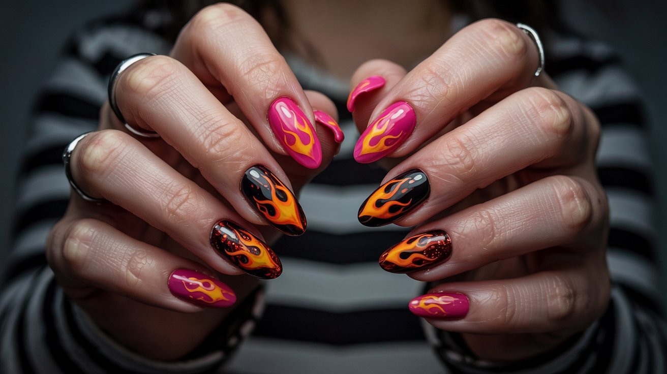Flame Heart Nails
