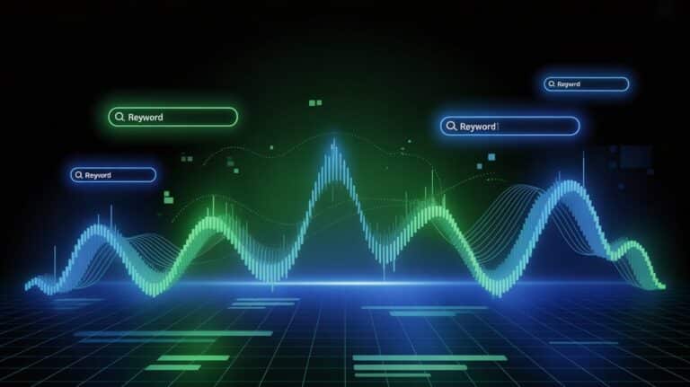 Digital waveform displayed against a green and blue background, illustrating sound patterns and frequencies.