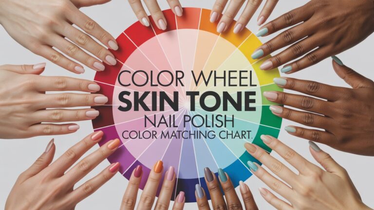 Color wheel displaying various skin tone nail polish shades for beauty and cosmetic matching.