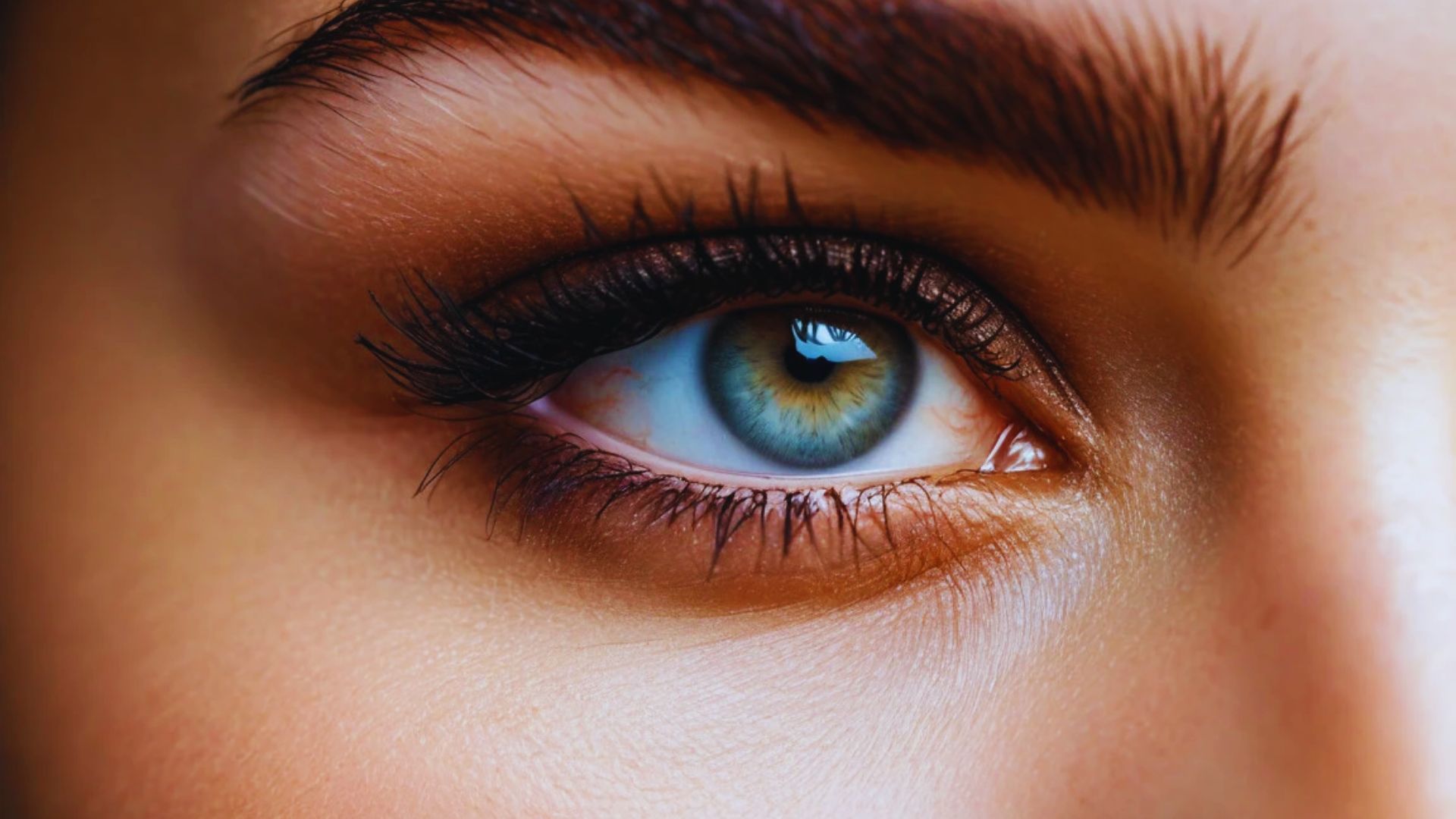 Close-up of a woman's blue eye, showcasing intricate details and vibrant color.