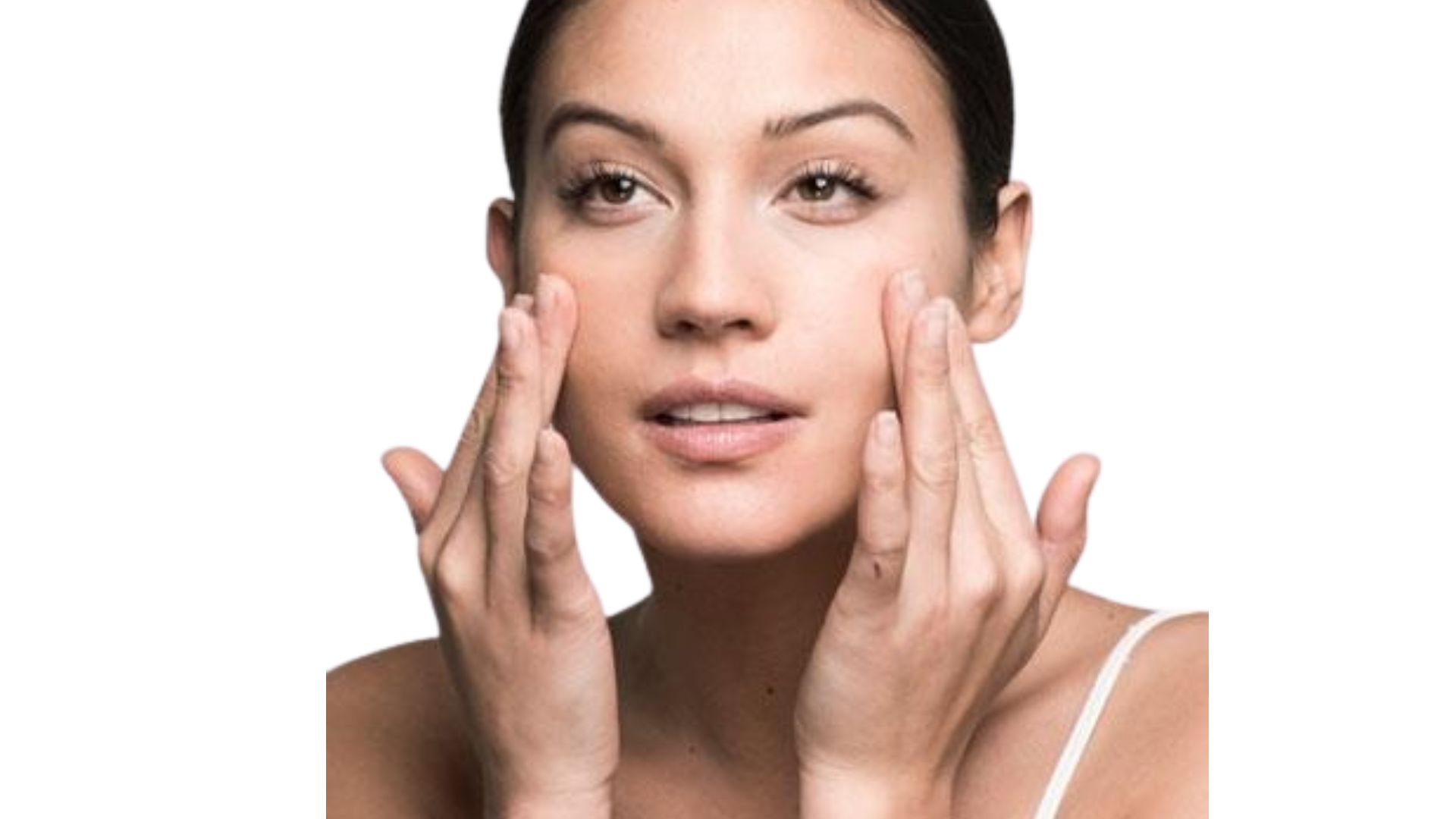 . A woman with her hands on her face, expressing surprise or contemplation.