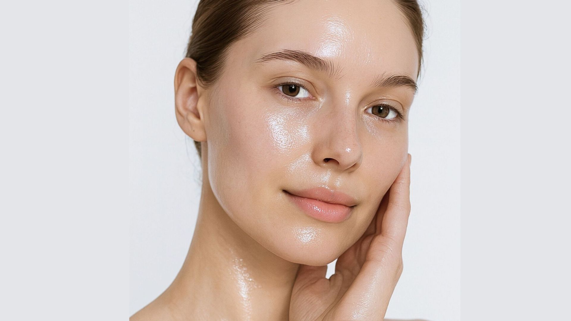 A woman with a clean face stands against a plain white background, highlighting her features and expression.