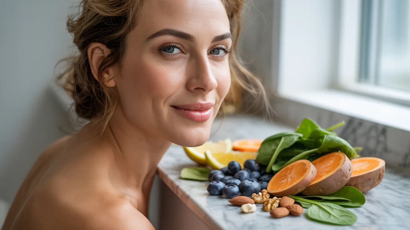 A woman holds a colorful bowl filled with fresh fruits and vegetables, smiling at the camera.