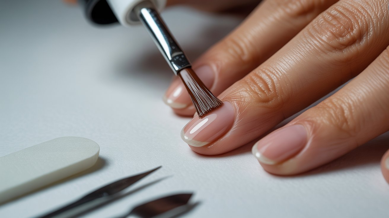 A person carefully files their nails with a nail file, focusing on achieving a smooth finish.
