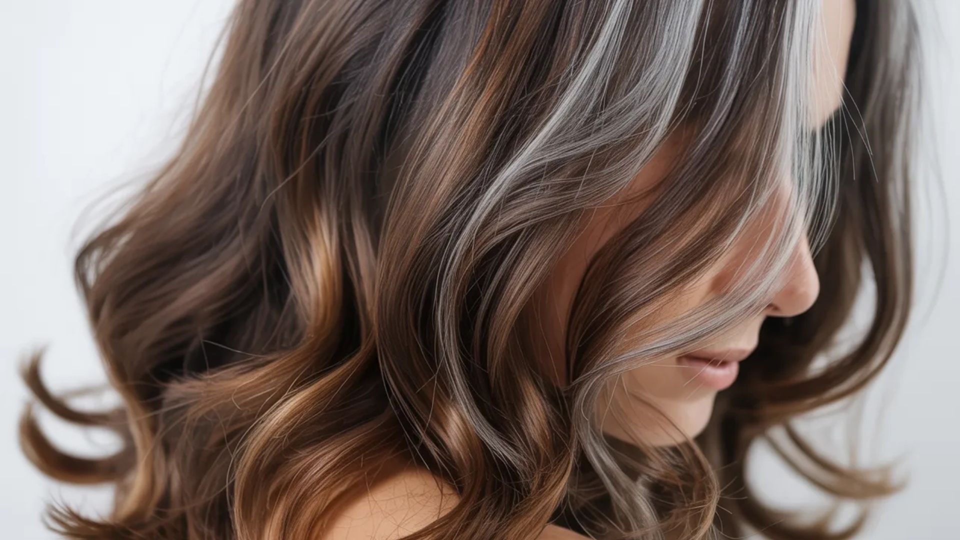 A woman with long, wavy hair, smiling softly while standing against a neutral background.
