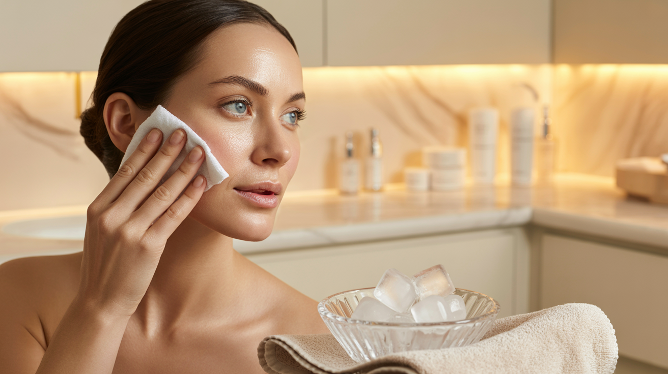 A woman is using a facial cleansing device, gently applying it to her face for skincare.