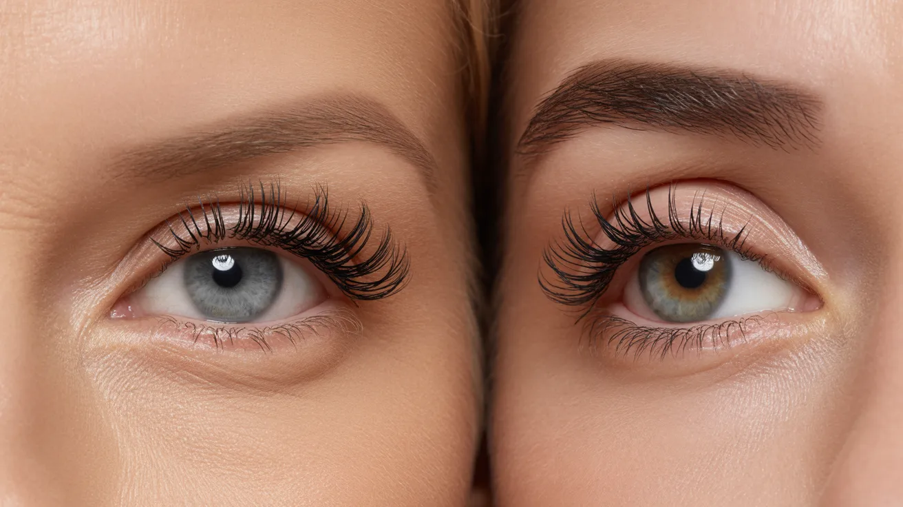 Close-up of two women's eyes, one with blue eyes and the other with brown eyes, showcasing their unique colors.