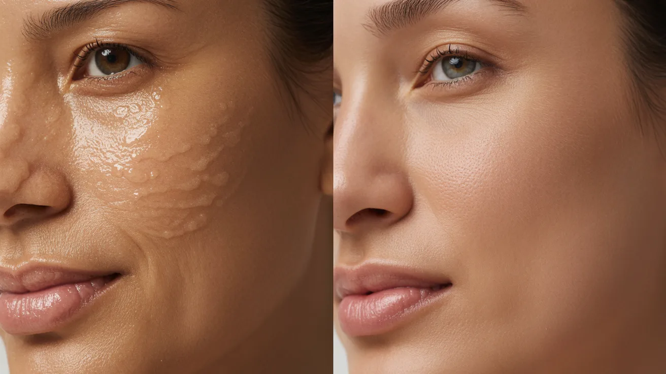 Before and after comparison of a woman's skin, showcasing results from Hydrafacial and Diamond Glow treatments.