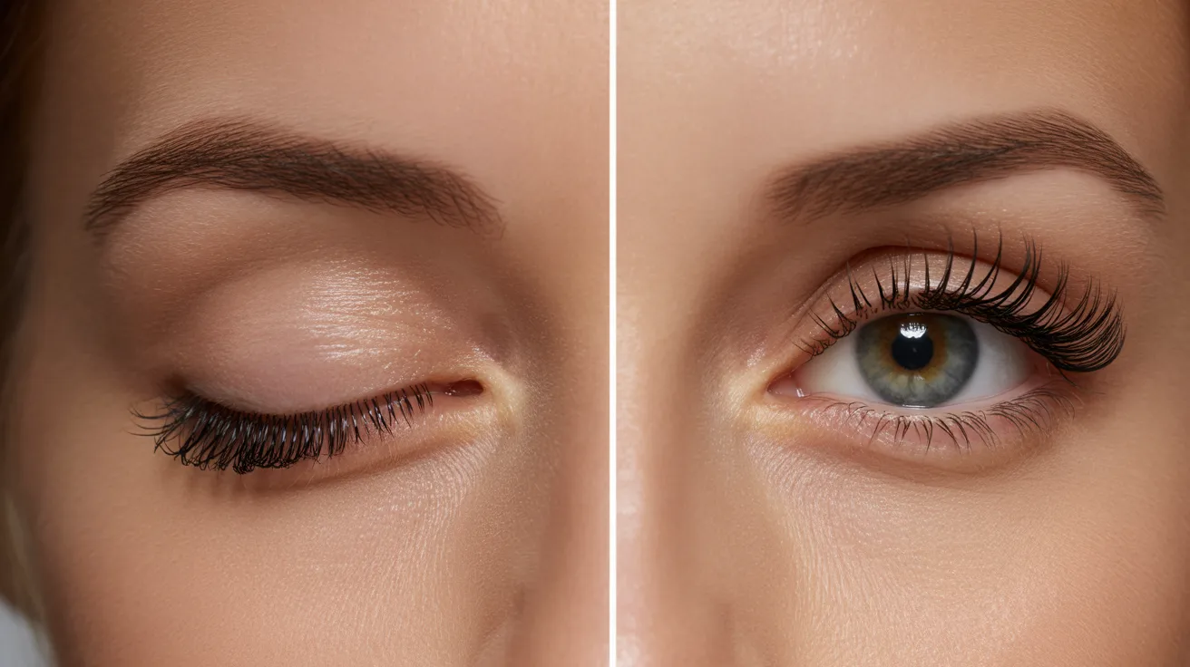 Before and after images of a woman's eye, showcasing significant improvement in appearance and clarity.