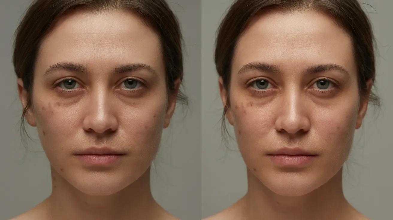 Before and after photo of a woman showing reduced wrinkles after following a Candida diet
