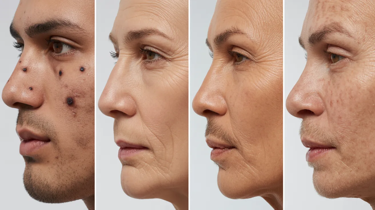 Side-by-side comparison of faces before and after skin treatment, showcasing visible skin enhancement.