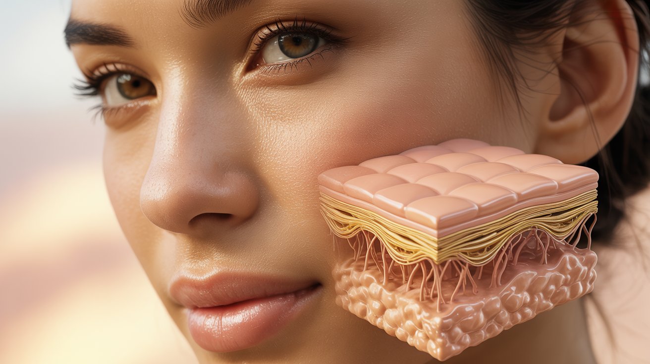 A woman showcasing her facial skin, highlighting its smoothness and youthfulness, ideal for addressing wrinkles.