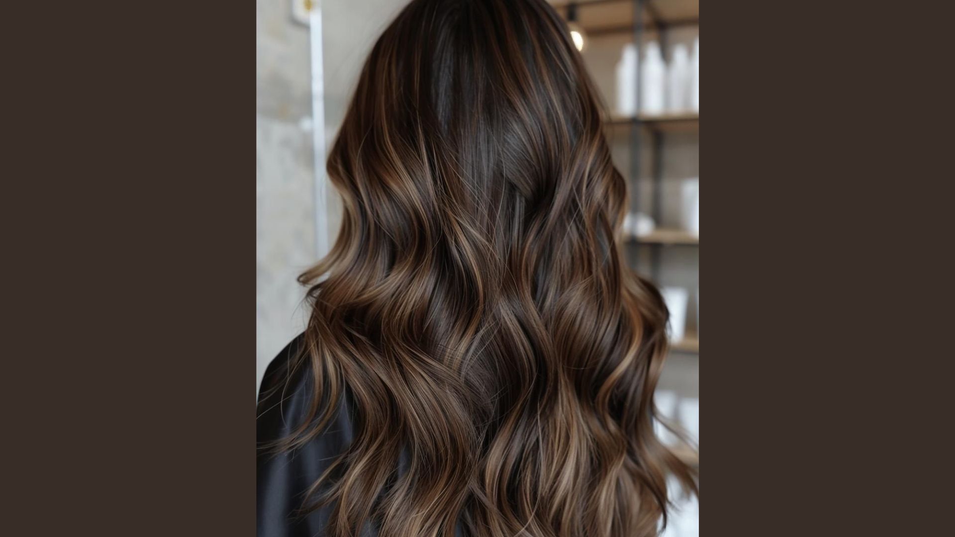 A woman's head from the back, featuring long, flowing wavy hair.