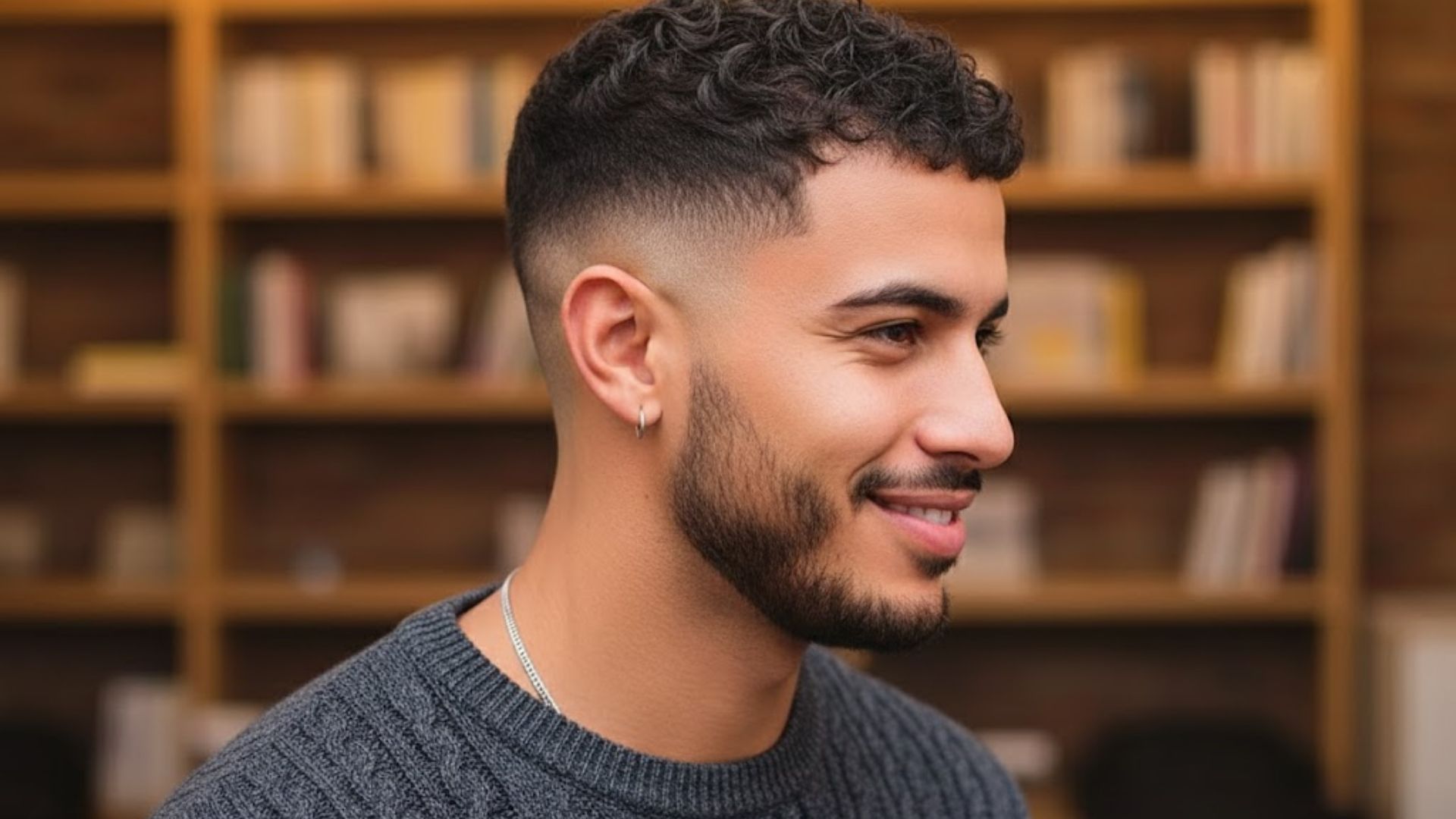 A man with curly hair is smiling warmly at the camera.