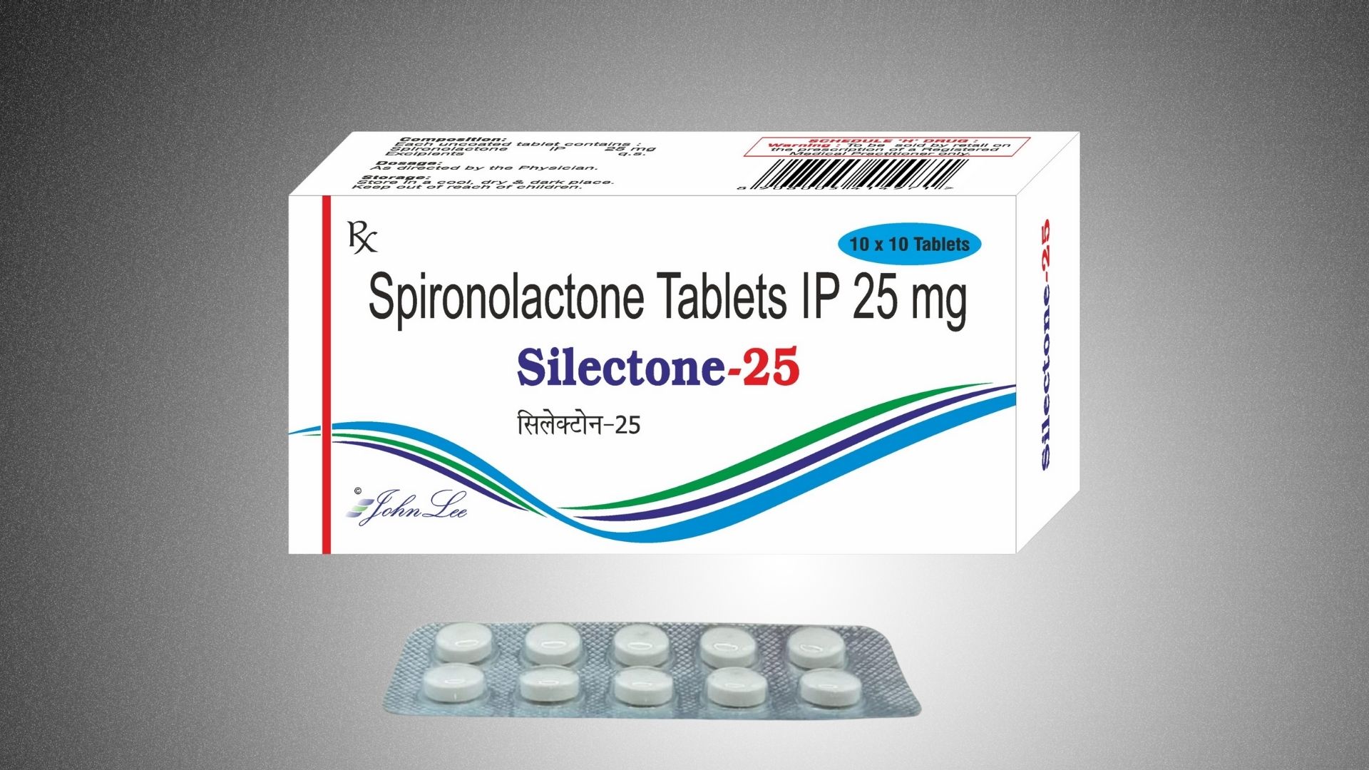 Silicone 25 mg tablets displayed in a blister pack, showcasing their round shape and light blue color.