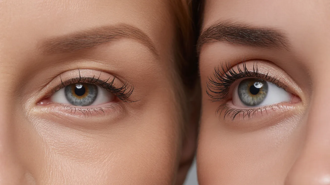 Close-up of two women's eyes positioned closely together, highlighting their expressions and shared connection.