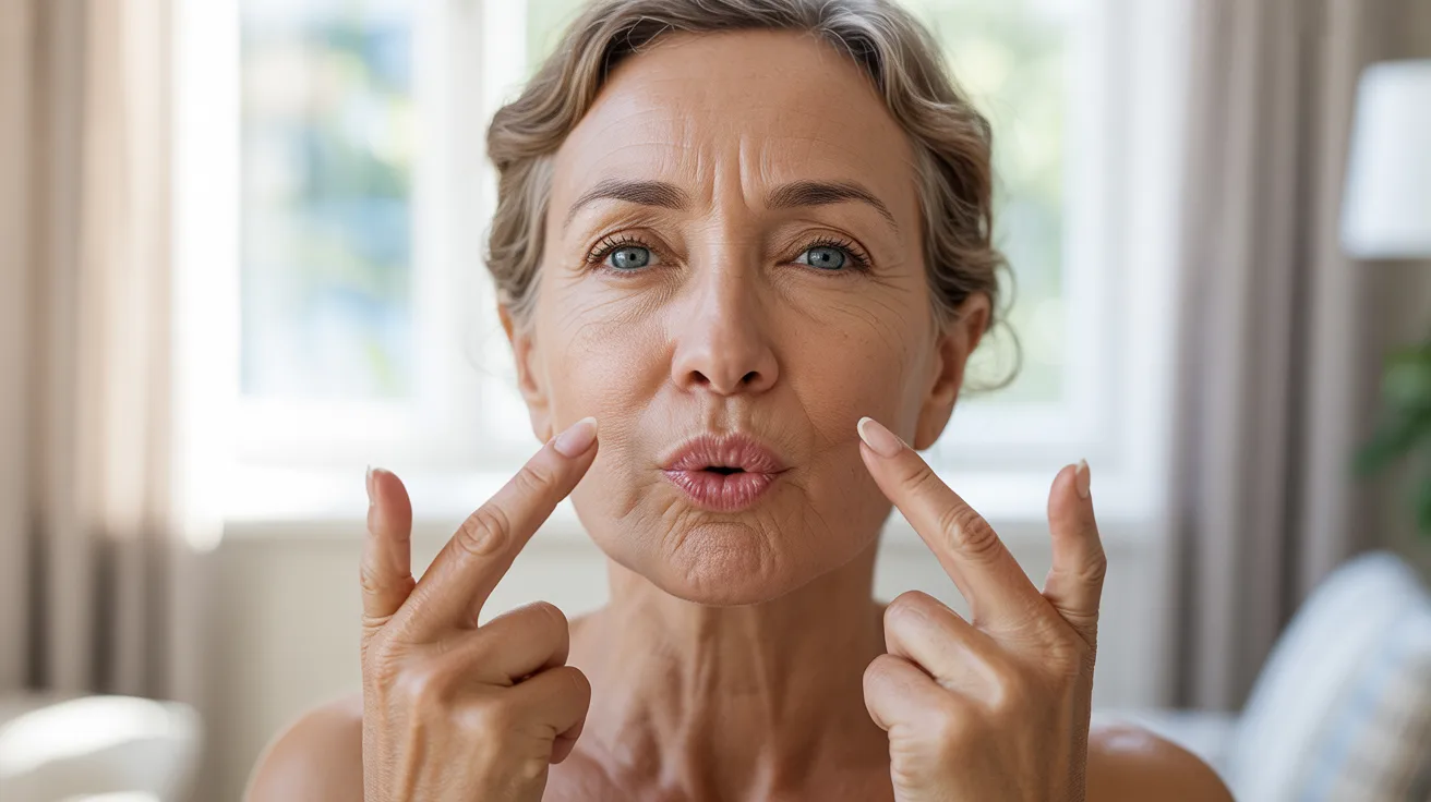 A woman playfully making a face by framing her cheeks with her hands, expressing surprise or amusement.