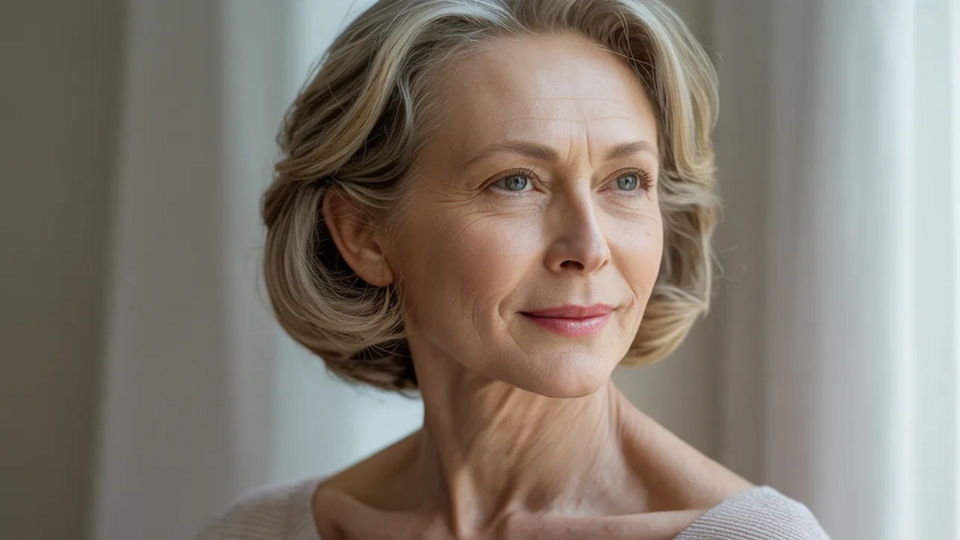 5. A smiling woman with short hair, exuding warmth and positivity.