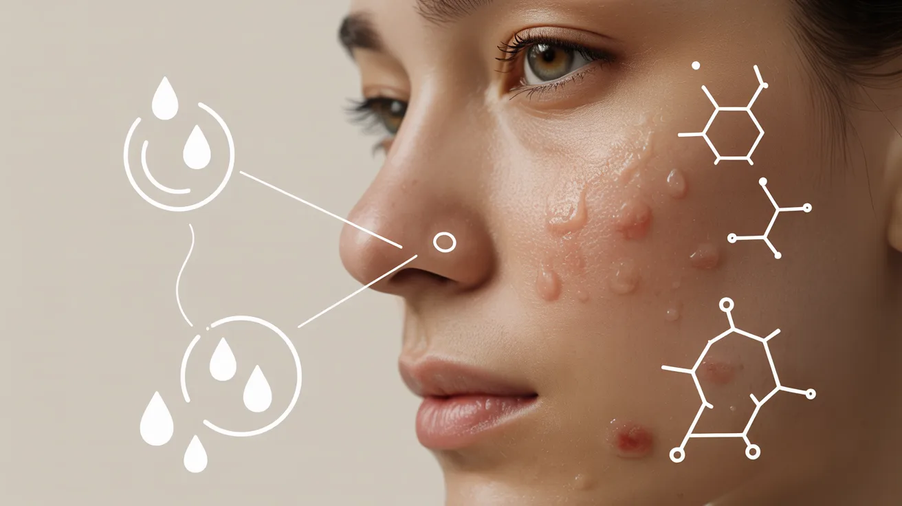 A woman displaying acne on her face, highlighting her natural skin condition.