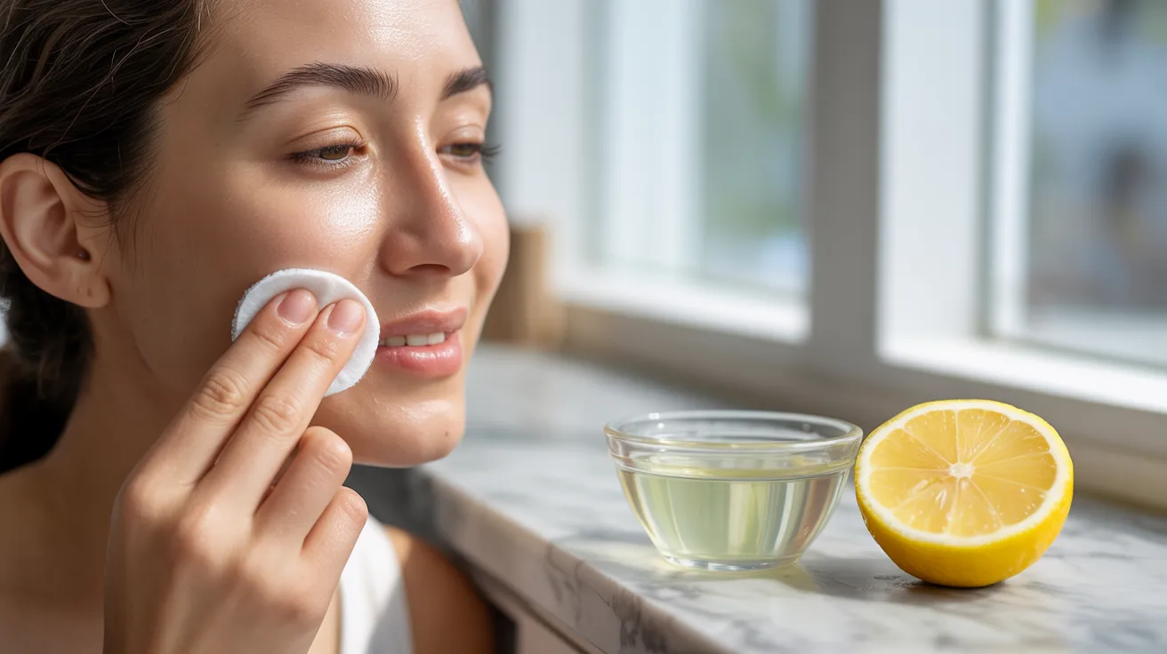 A woman gently cleans her face with a sponge, focusing on her skincare routine.