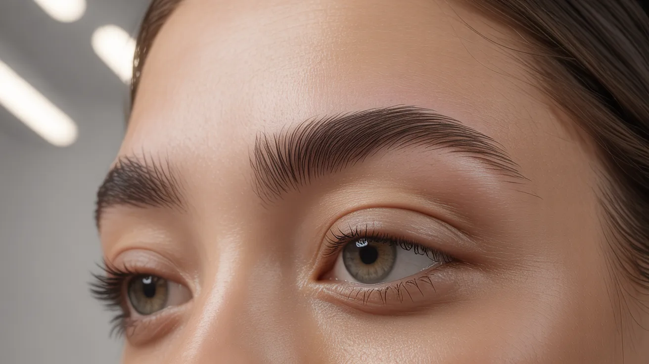 Close-up of a woman's face highlighting her well-groomed eyebrows, related to waxing duration expectations.