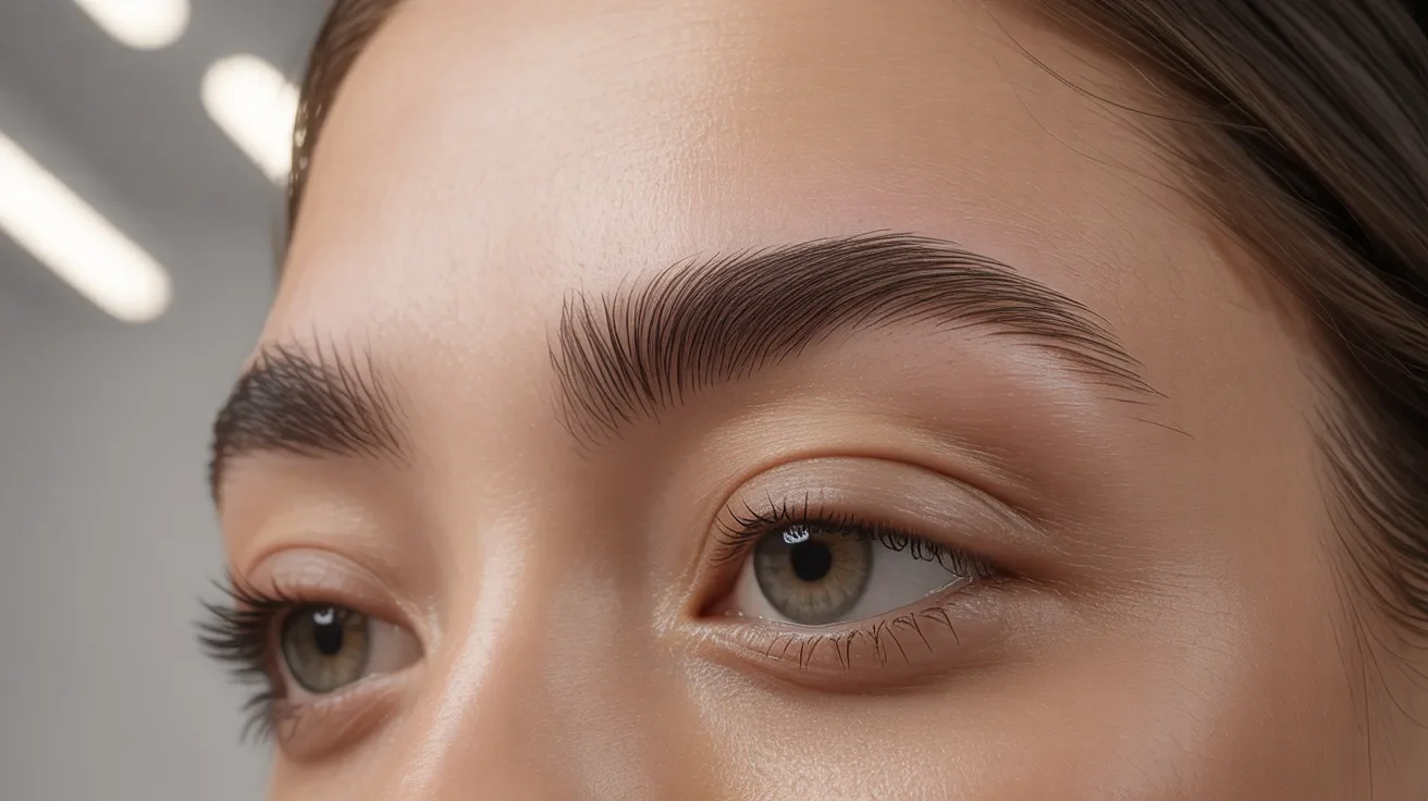 Close-up of a woman's face highlighting her well-groomed eyebrows, related to waxing duration expectations.
