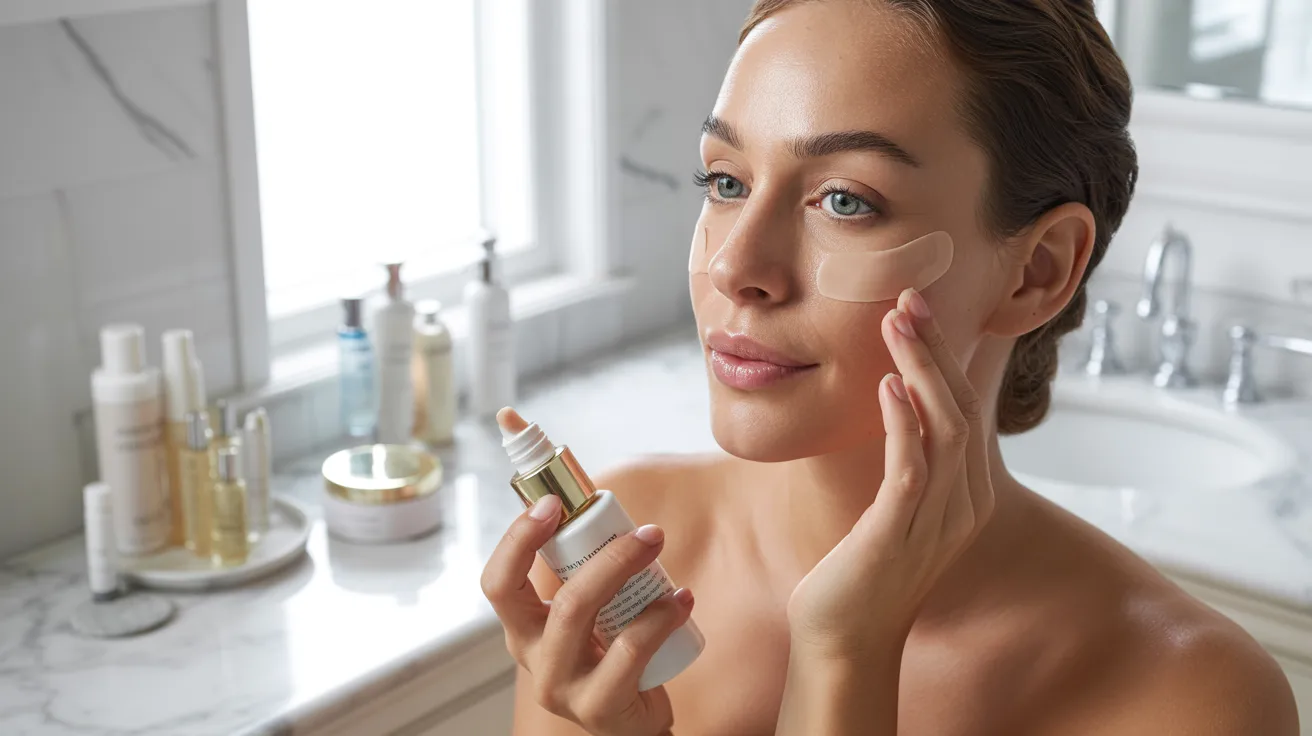 Women in a bathroom applying skincare products, as part of their morning routine.