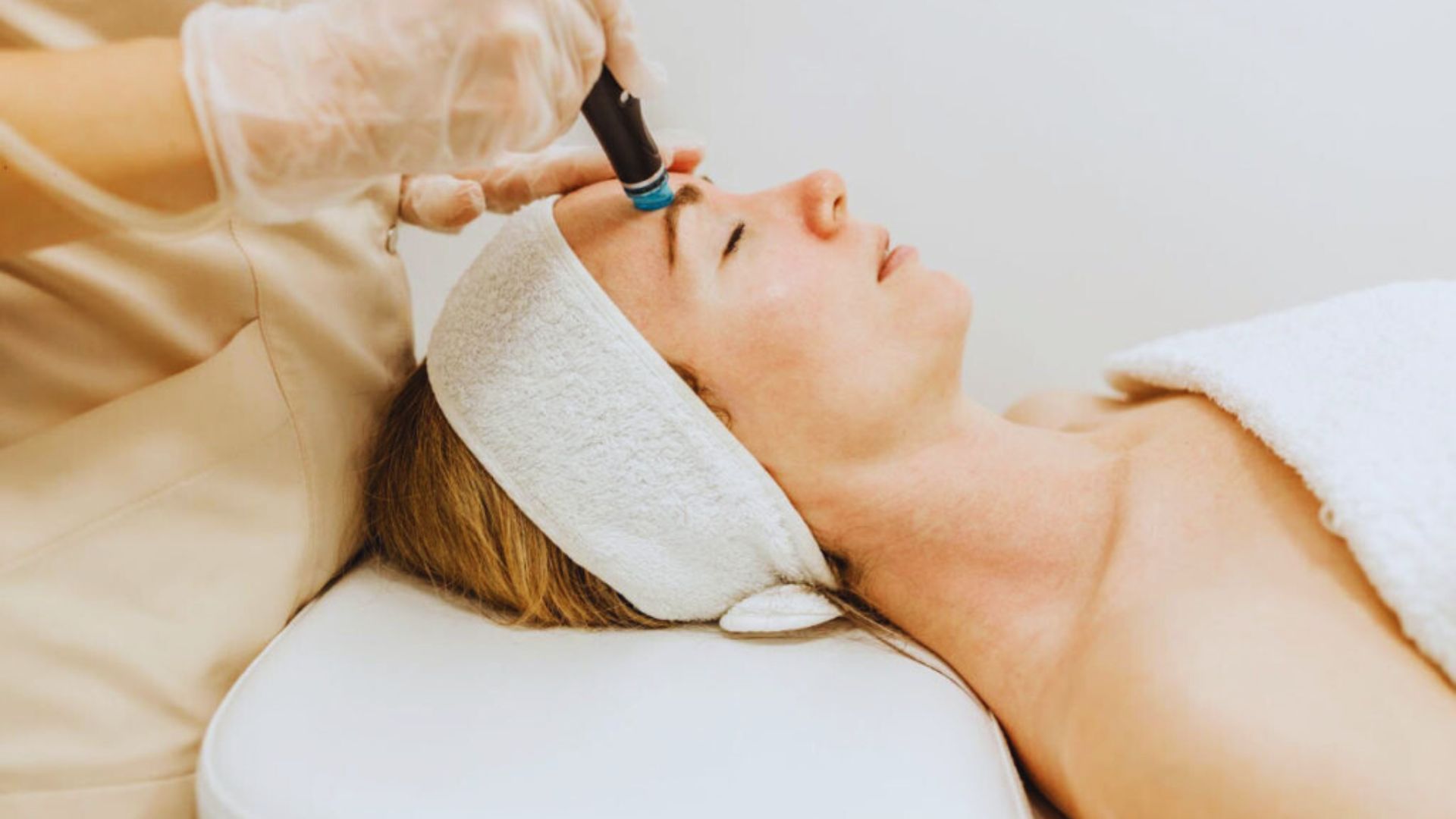 images of a woman undergoing a Hydrafacial and a Diamond Glow treatment, highlighting facial skincare options.