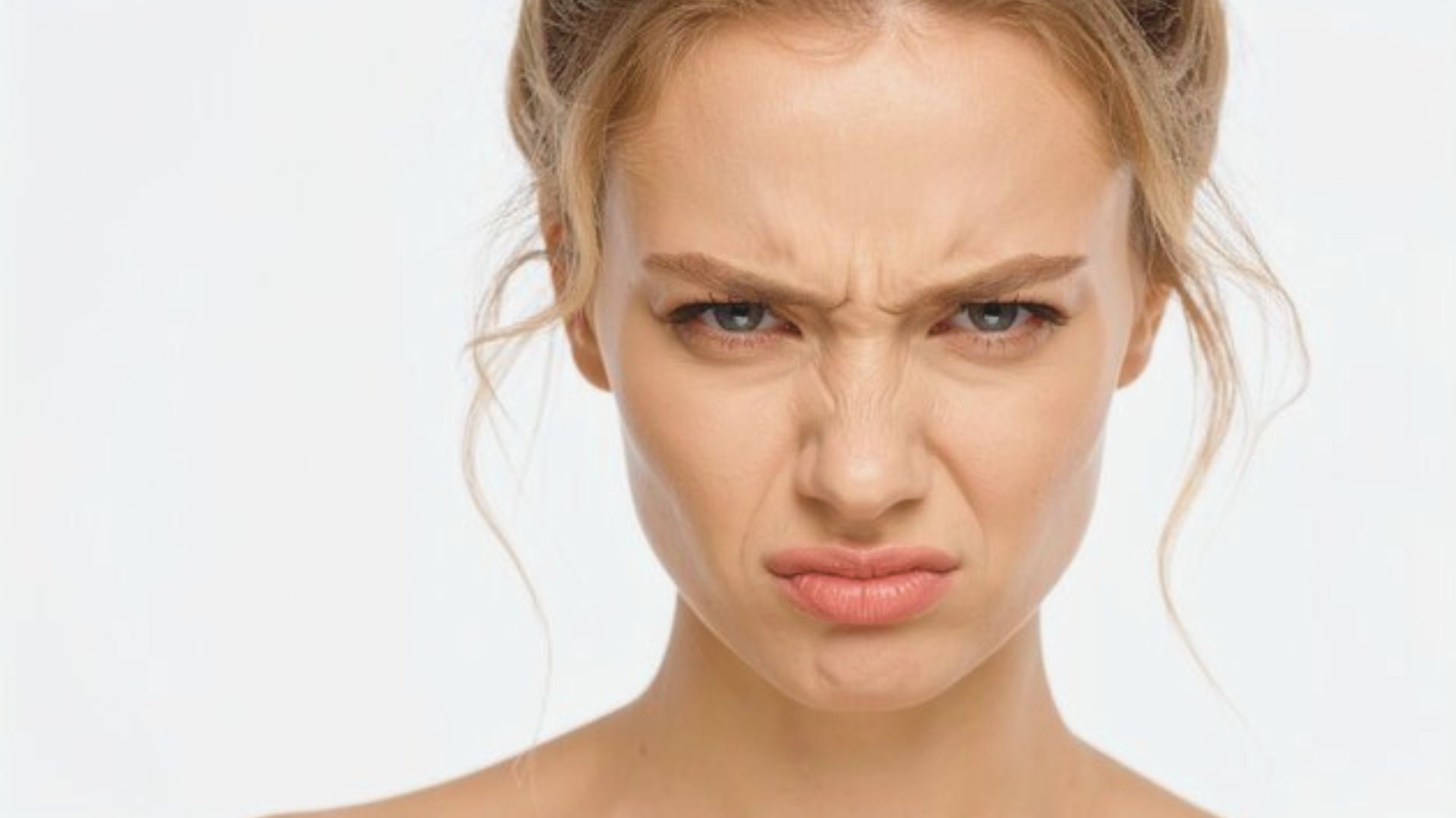 A woman frowning, expressing displeasure or concern on her face.