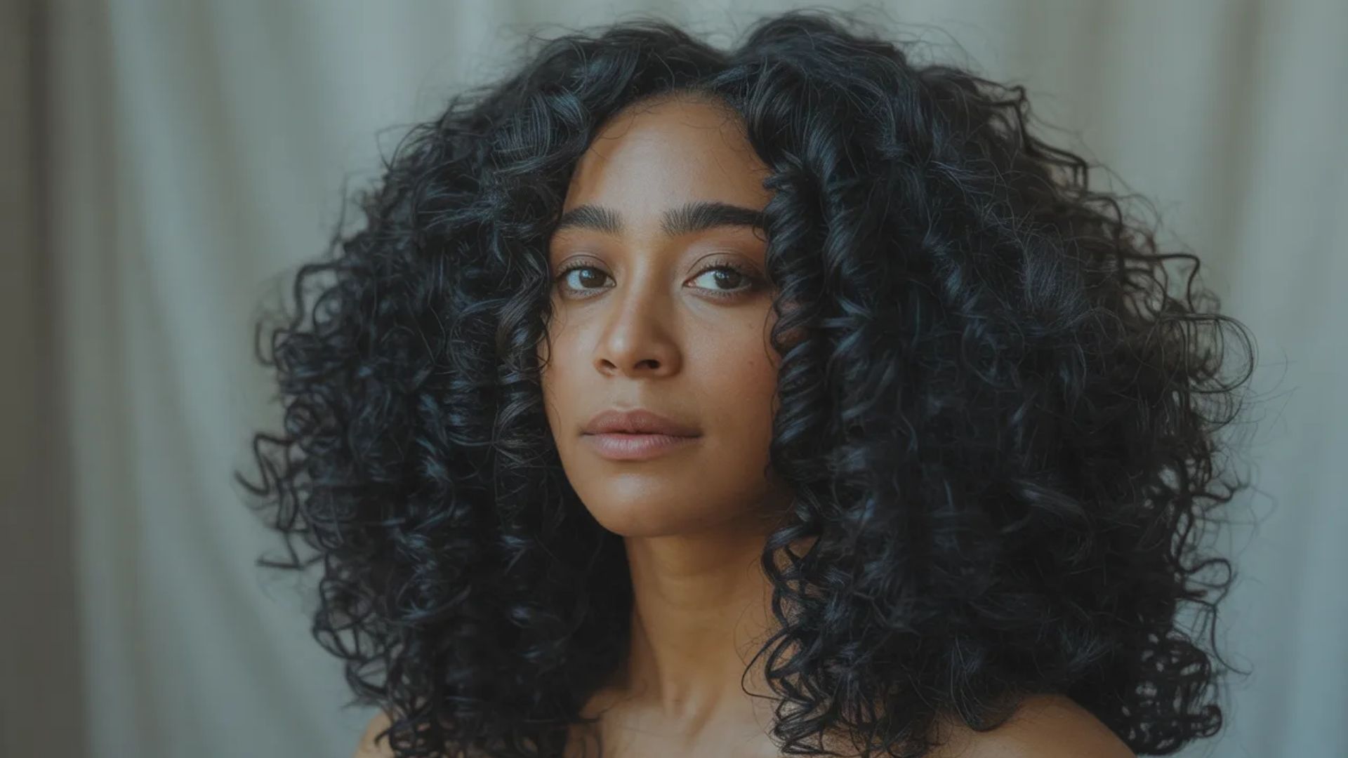 A woman with curly hair wearing a white shirt, smiling and looking towards the camera.